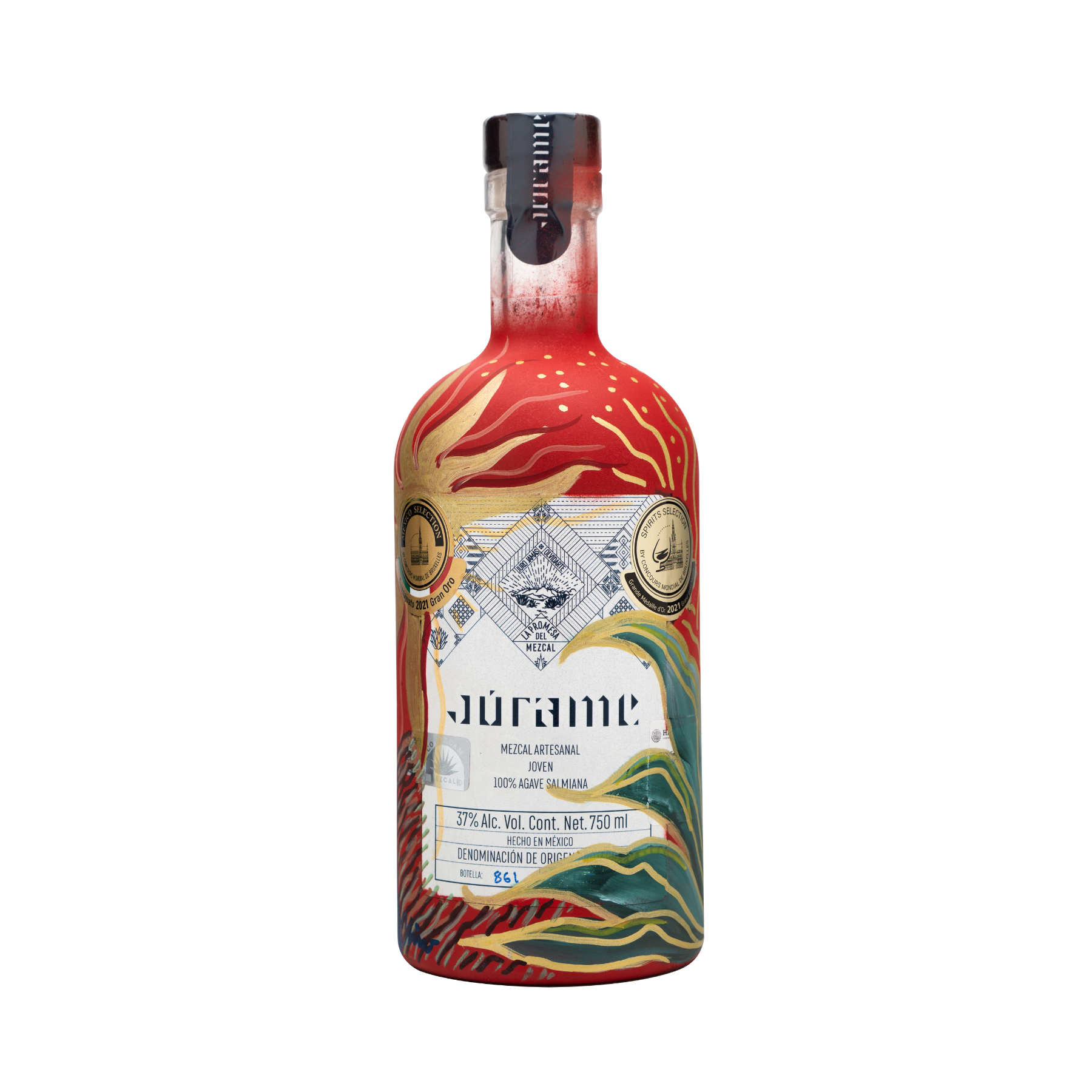 Botella Personalizada Pintada a Mano - SUSURRO DEL DESIERTO - Mezcal Joven Salmiana Júrame 750ml