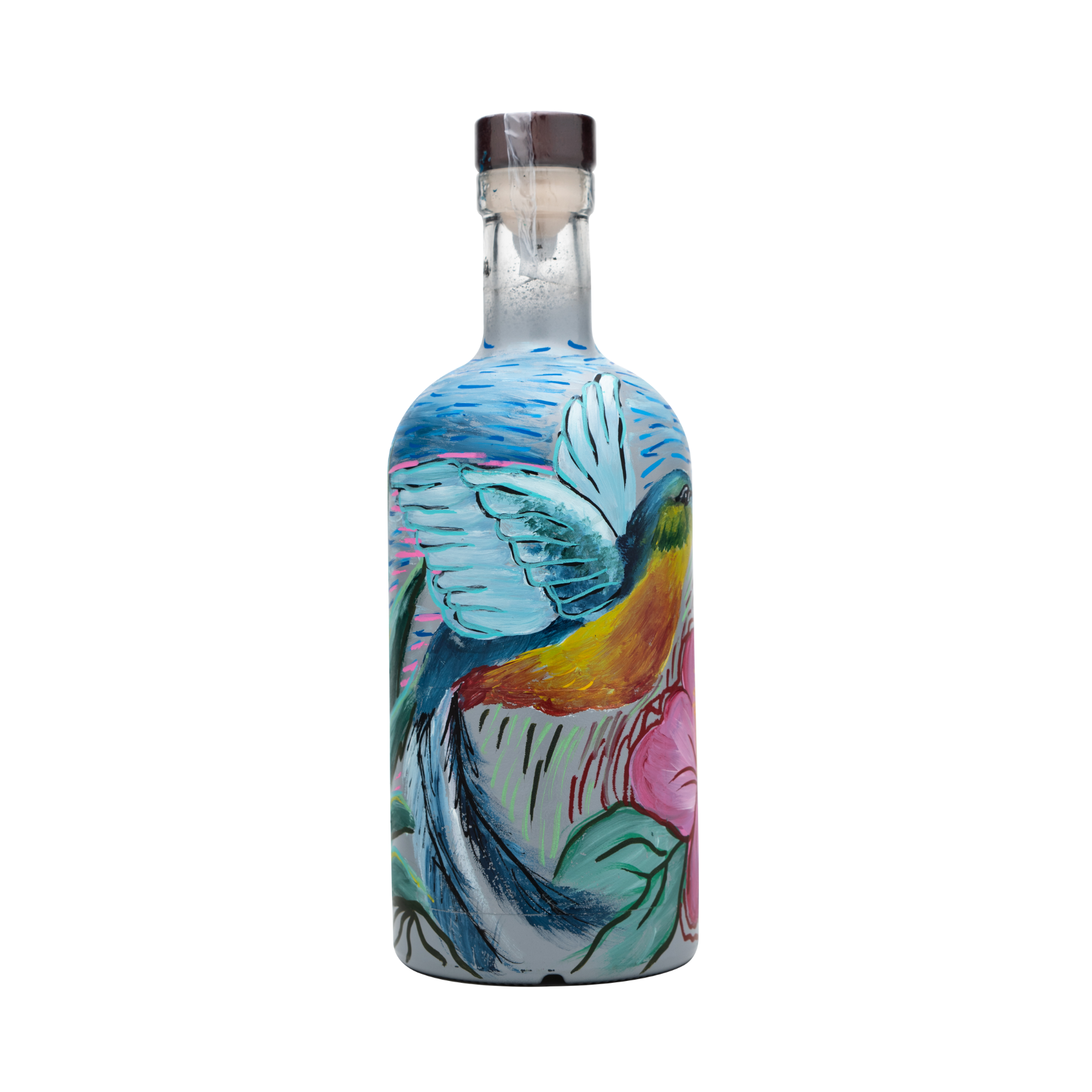 Botella Personalizada Pintada a Mano - COLIBRÍ - Mezcal Joven Salmiana Júrame 750ml