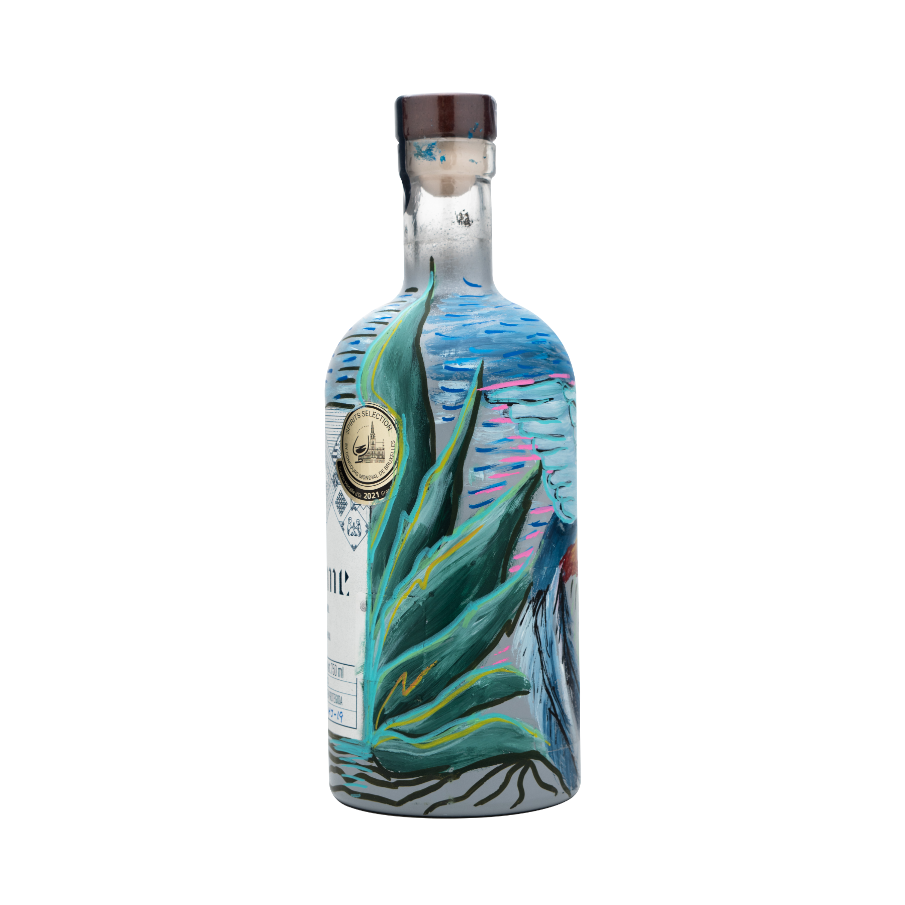 Botella Personalizada Pintada a Mano - COLIBRÍ - Mezcal Joven Salmiana Júrame 750ml
