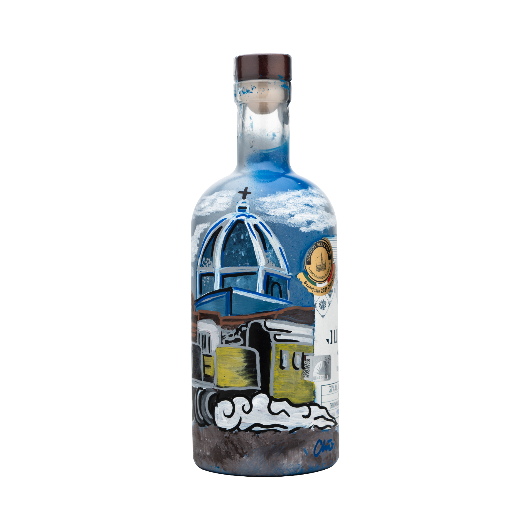Botella Personalizada Pintada a Mano - ETERNIDAD - Mezcal Joven Salmiana Júrame 750ml
