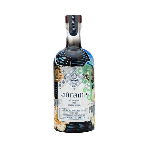 Botella Personalizada Pintada a Mano - RENACER NOCTURNO - Mezcal Joven Salmiana Júrame 750ml