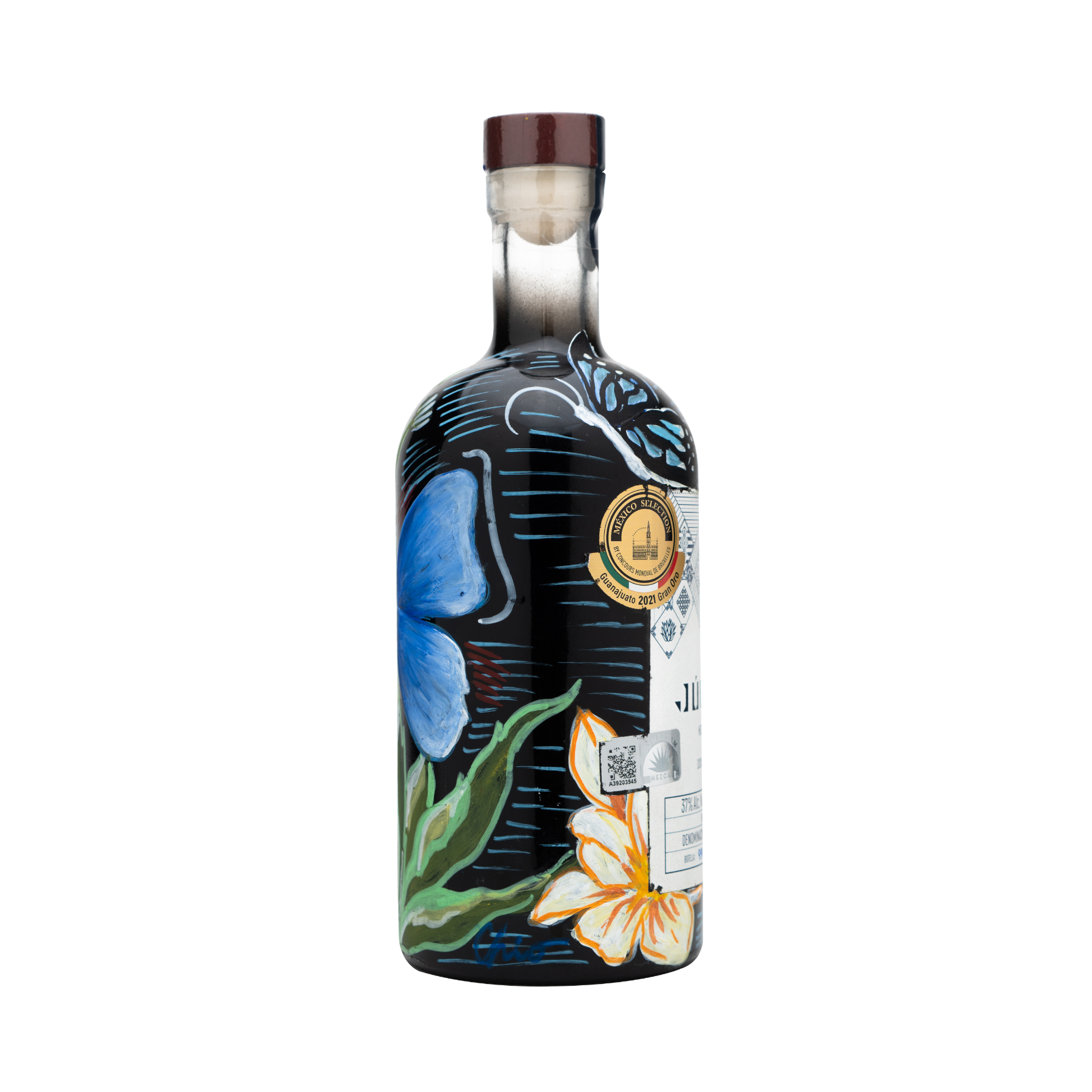 Botella Personalizada Pintada a Mano - RENACER NOCTURNO - Mezcal Joven Salmiana Júrame 750ml