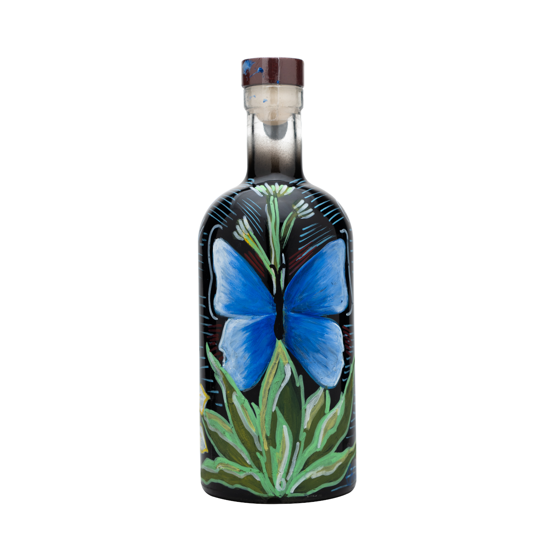 Botella Personalizada Pintada a Mano - RENACER NOCTURNO - Mezcal Joven Salmiana Júrame 750ml