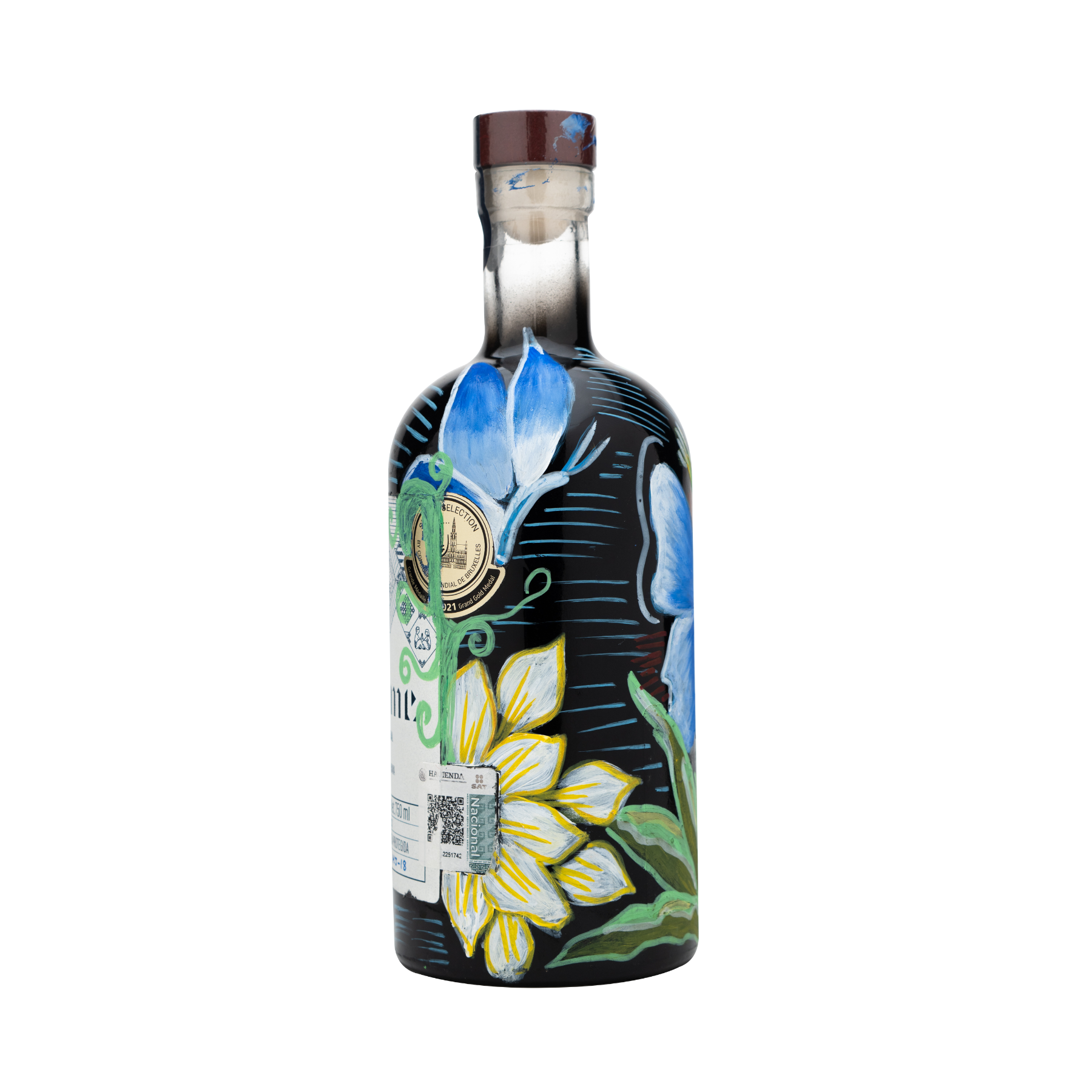 Botella Personalizada Pintada a Mano - RENACER NOCTURNO - Mezcal Joven Salmiana Júrame 750ml